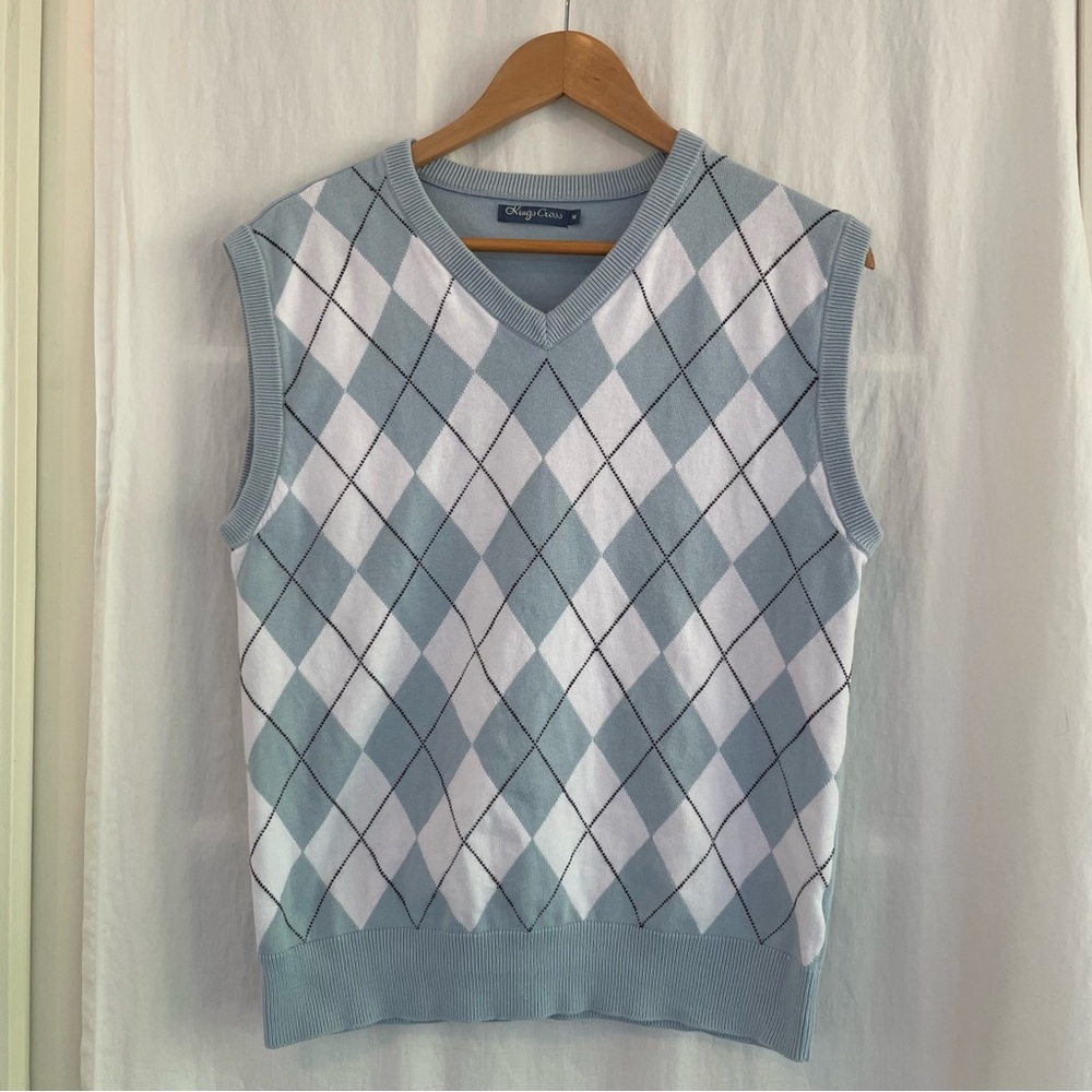 Argyle Golf Sweater Vest in Blue and White